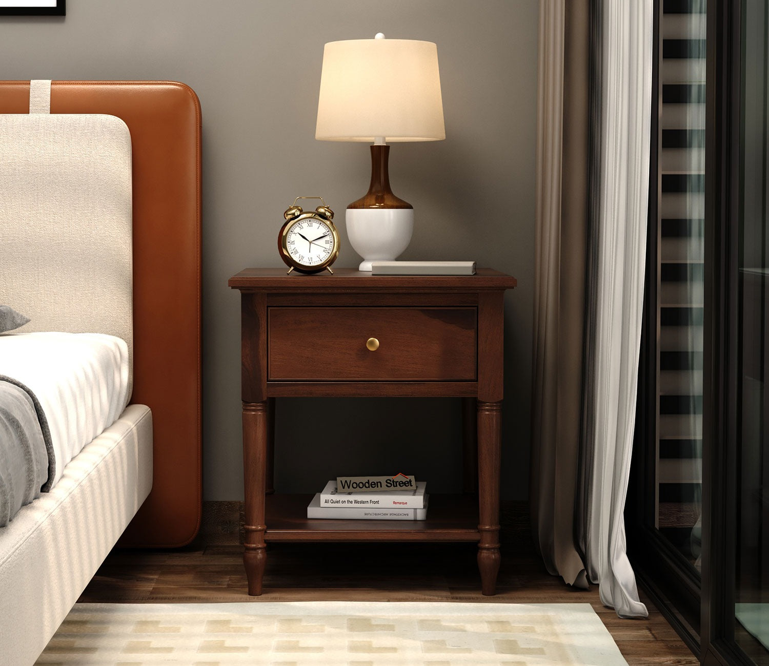 Emerson Sheesham Wood Side End Table (Teak Finish)