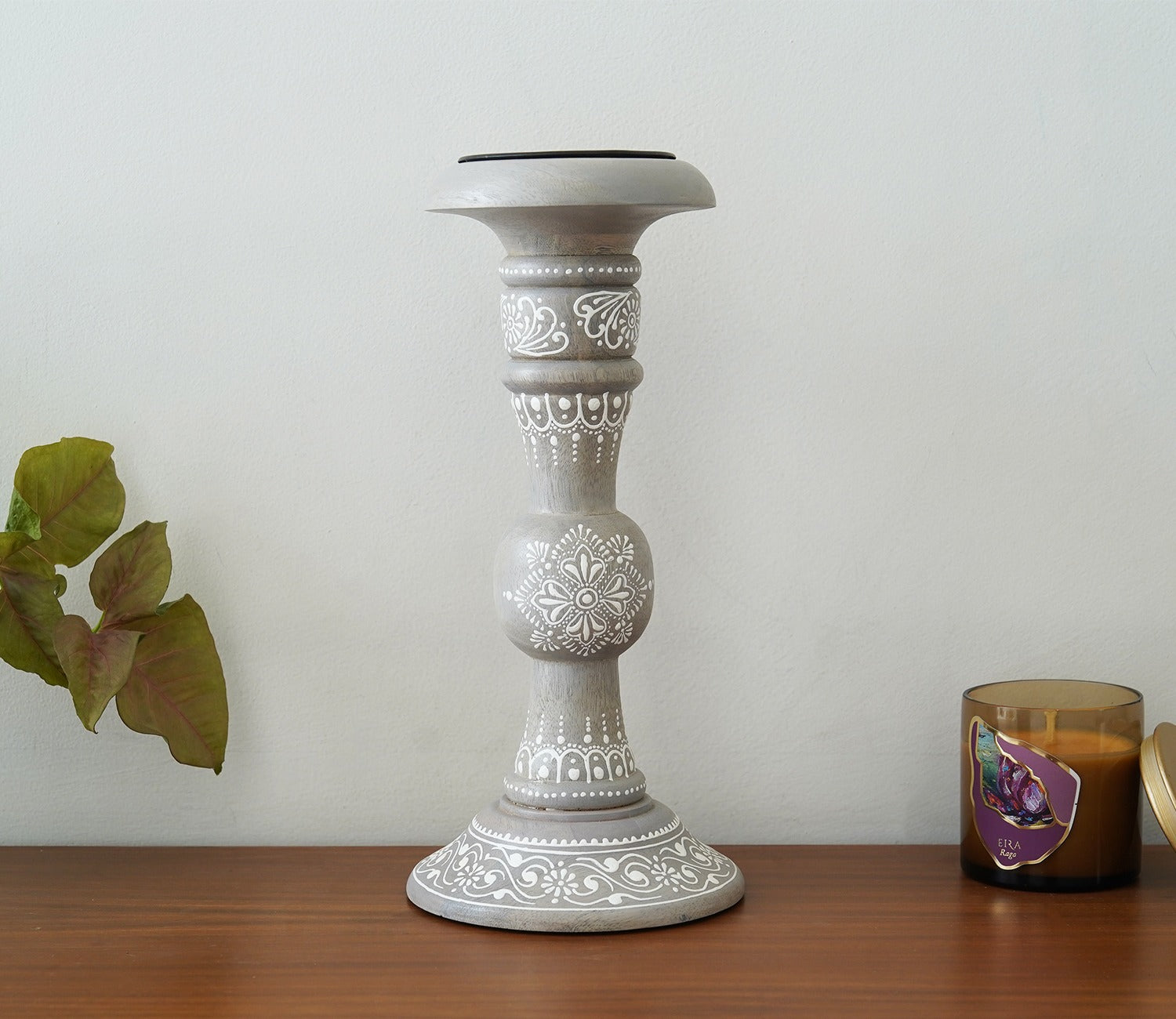 Ira Traditional Designer Hand Painted Wooden Pillar Candle Stand