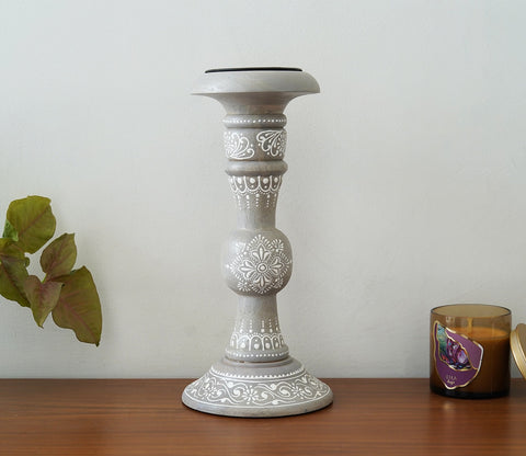 Ira Traditional Designer Hand Painted Wooden Pillar Candle Stand