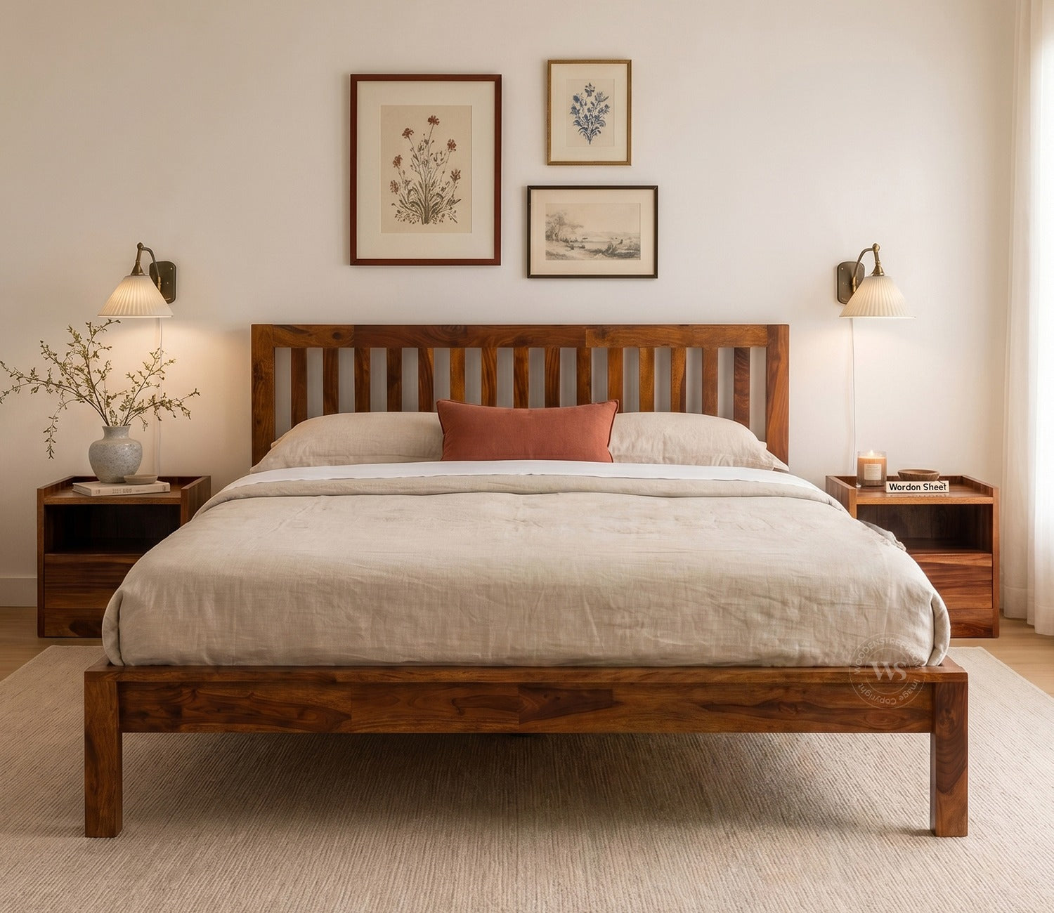 Venice Wooden King Size Bed Without Storage (Honey Finish)