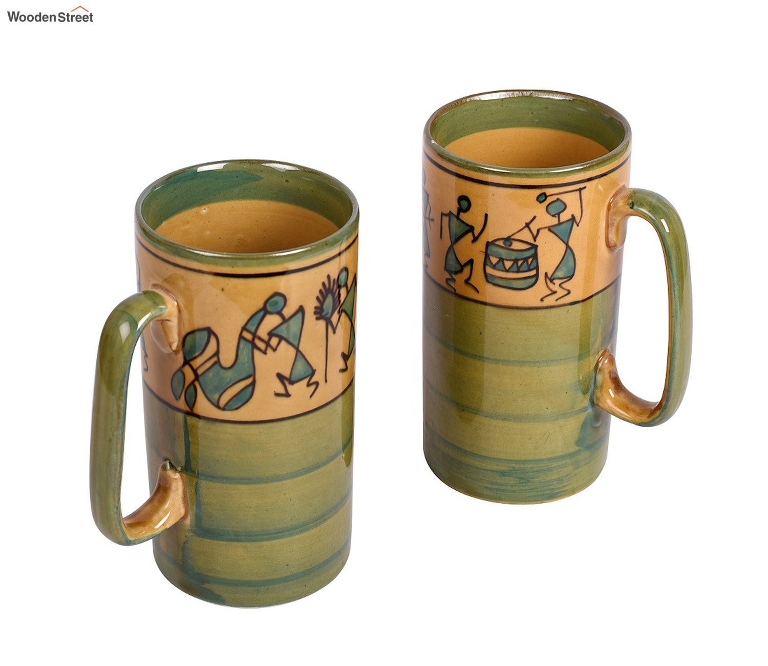Mug Ceramic Yellow Warli - Set of 2