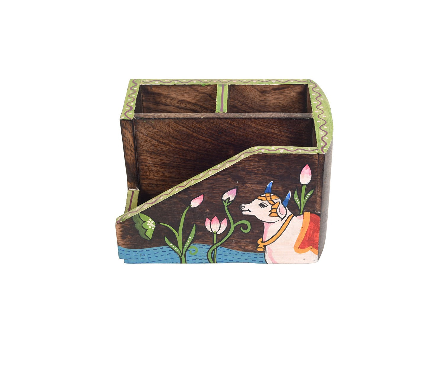 Pichhwai Dhenu Wooden Cutlery Storage Stand