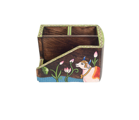 Pichhwai Dhenu Wooden Cutlery Storage Stand