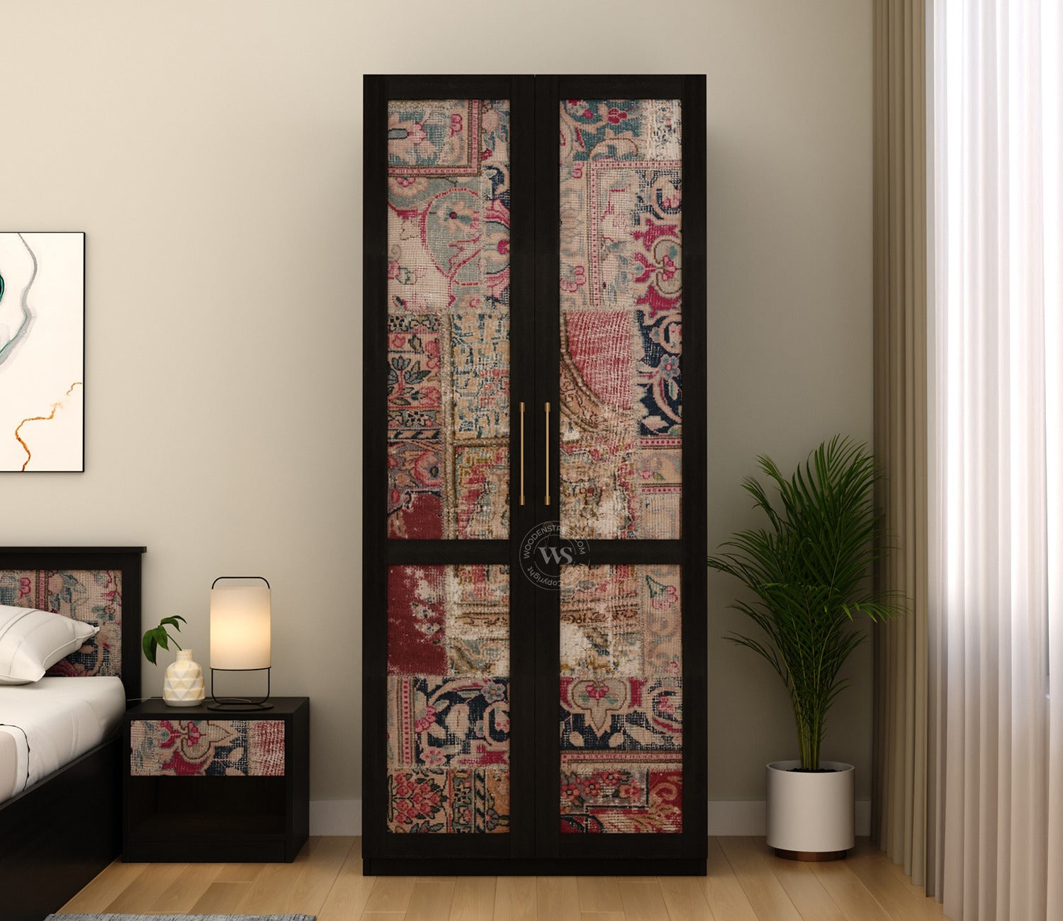 Tactica Engineered Wood Wardrobe with Textured MDF Accented Doors & Drawer Storage (Patchwork Multi)