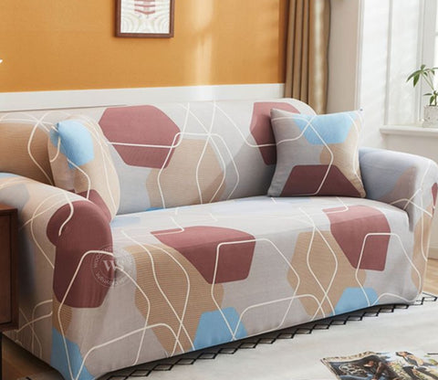 Agnus Modern Abstract Printed Polyester Spandex 2 Seater Sofa Cover (Multi Colour)