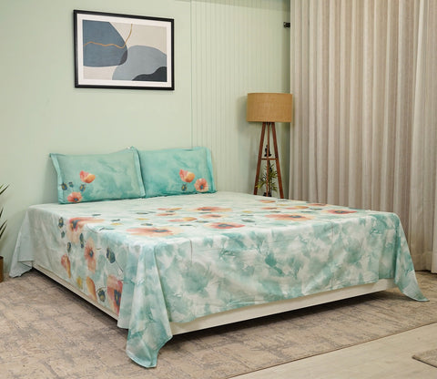 Rosemary Flat Cotton Bed Sheet King Size with 2 Pillow Covers