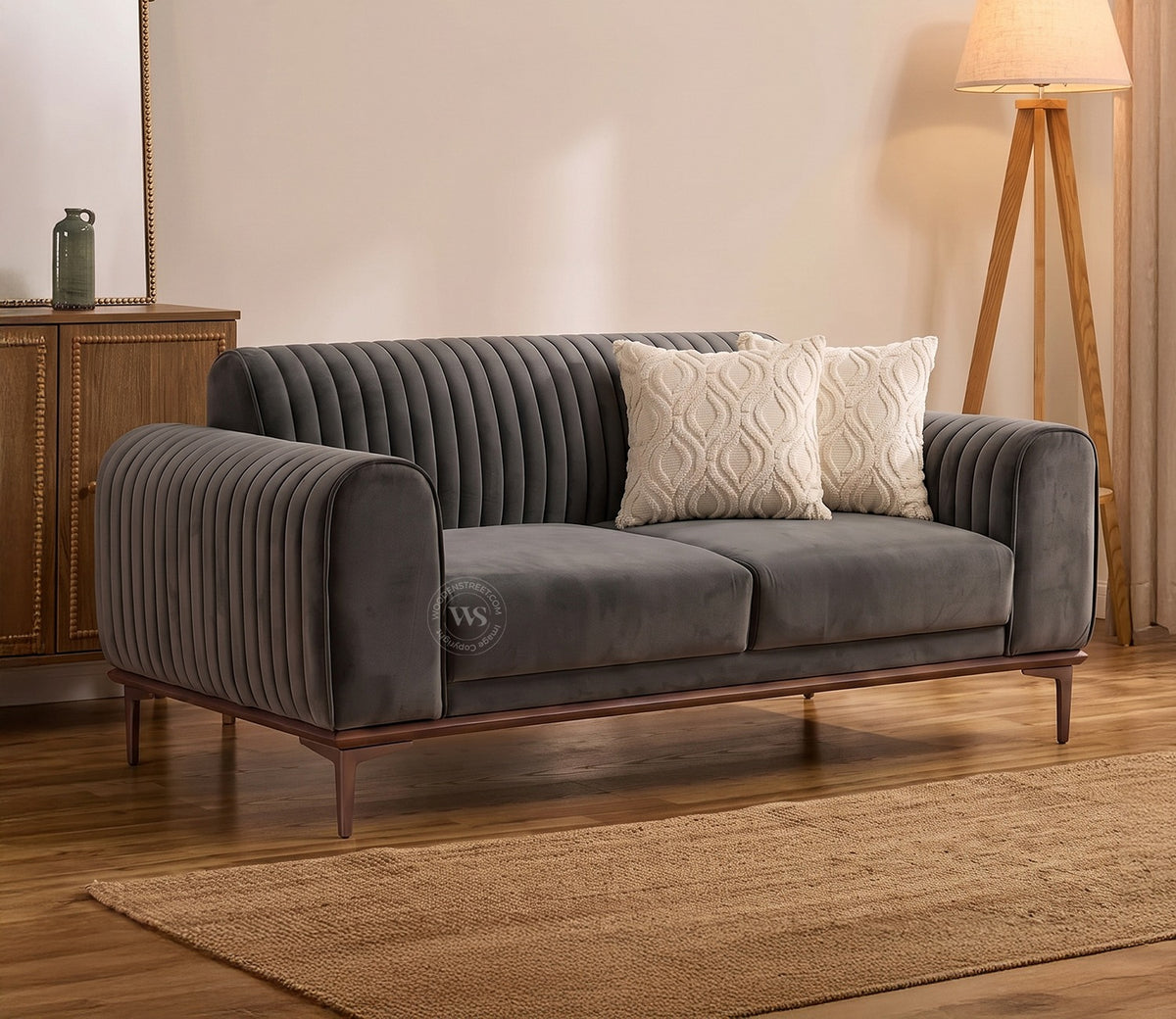 Lorenz 2 Seater Sofa (Velvet, Graphite Grey)