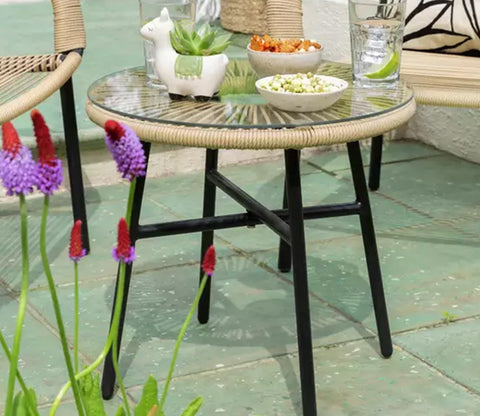 Beige Rope 2 Seater Chair Set With Table