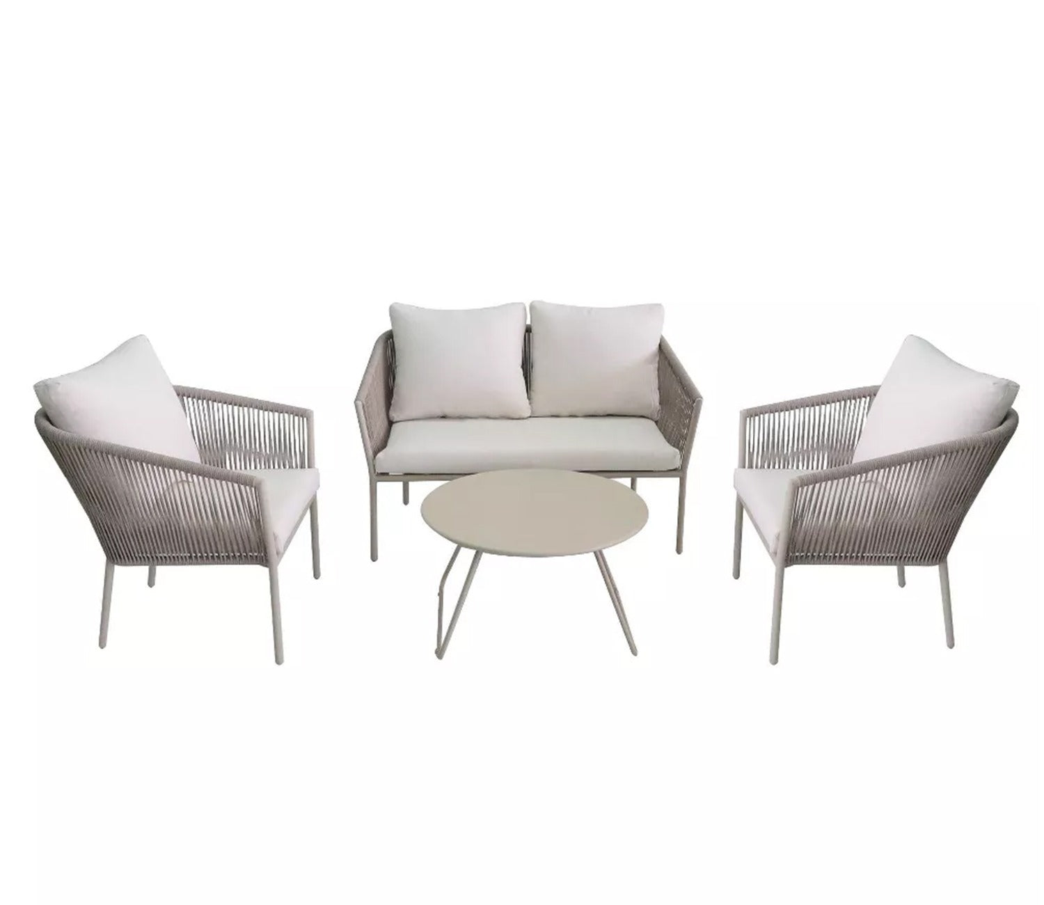 White Rope 4 Seater Sofa Set With Table And White Cushions Color