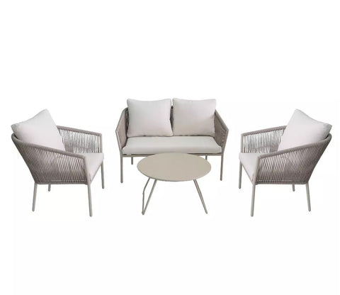 White Rope 4 Seater Sofa Set With Table And White Cushions Color