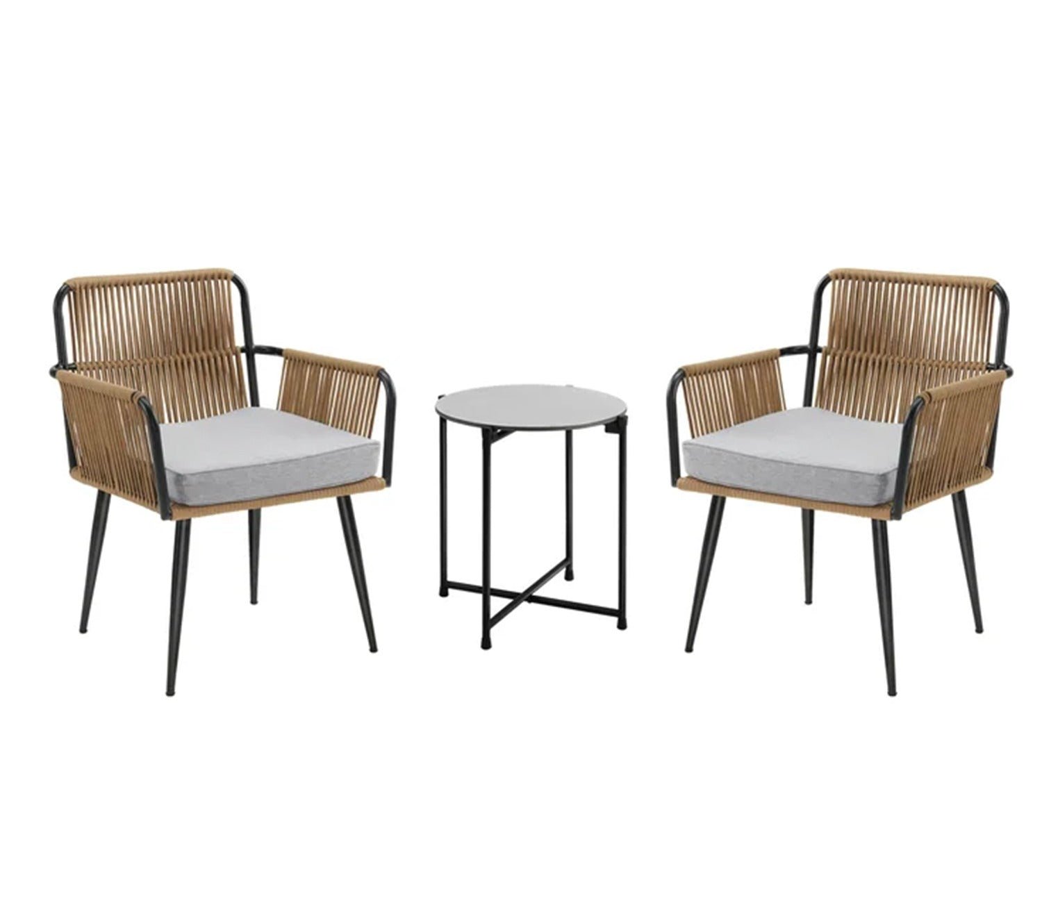 Beige Rope 2 Seater Chair With Table and Cushions Balcony Set