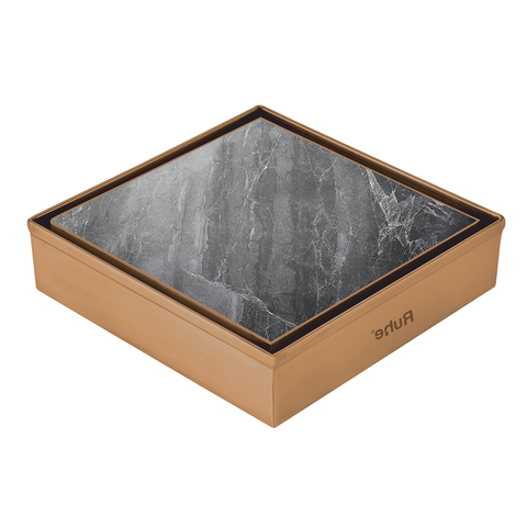Trueliving Home Brown Marble Insert Shower Drain Channel (5 x 5 Inches) ROSE GOLD PVD Coated