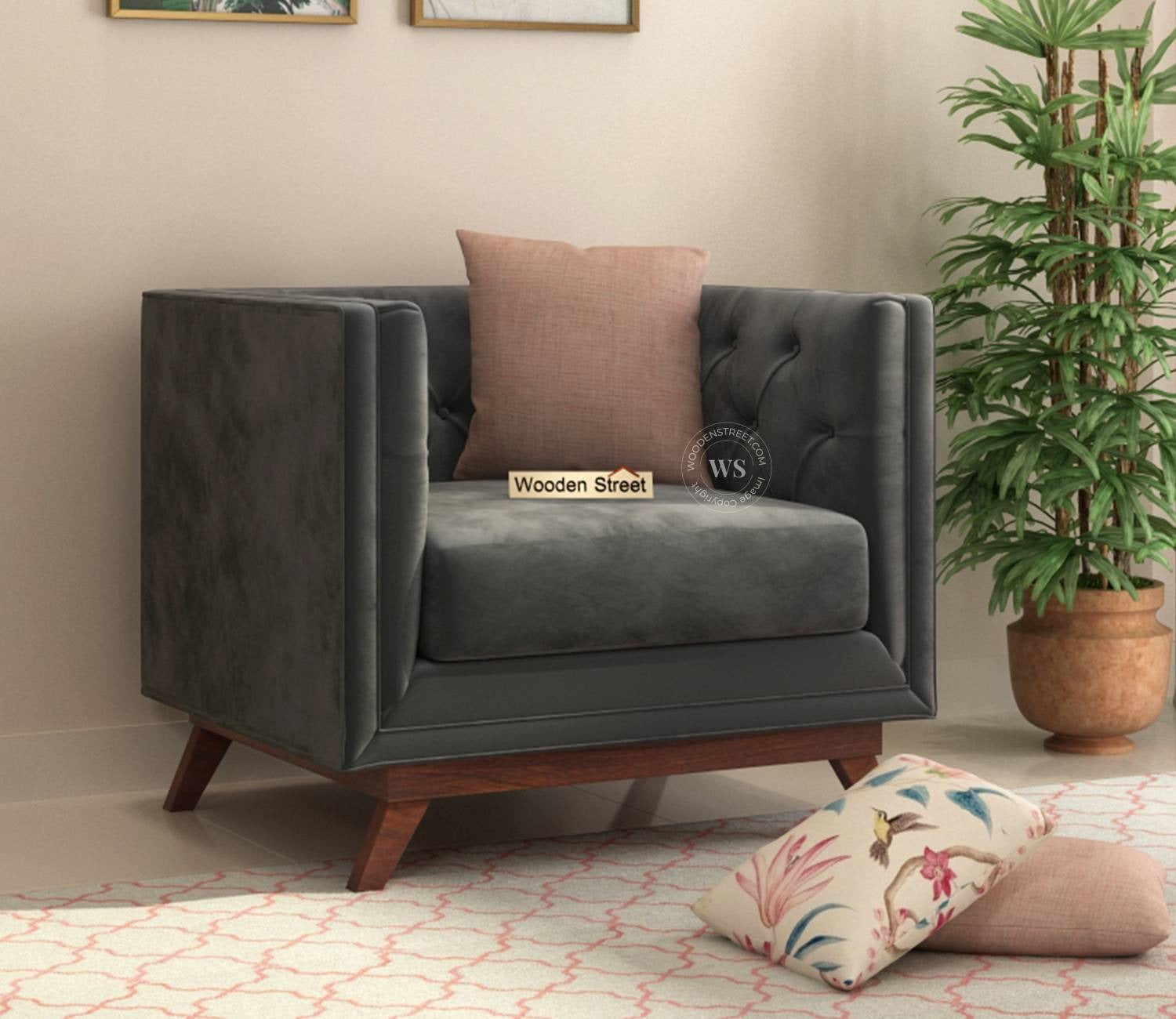 Berlin 1 Seater Sofa (Velvet, Graphite Grey)