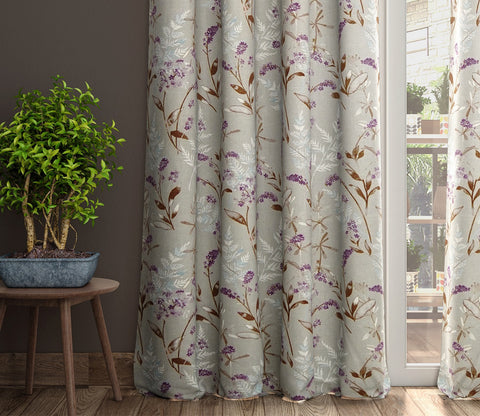 Fossil Daisy Uplands Floral Print Light-Filtering Door Curtains Set of 2 (Beige, 7 Feet)