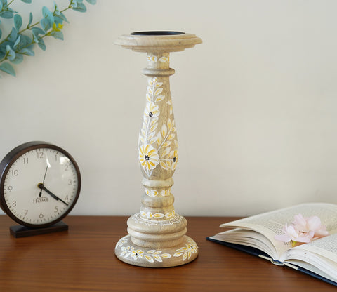 Adiva Floral Hand Painted Wooden Large Pillar Candle Stand