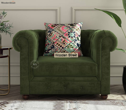 Henry 1 Seater Sofa (Velvet, Dark Olive Green)