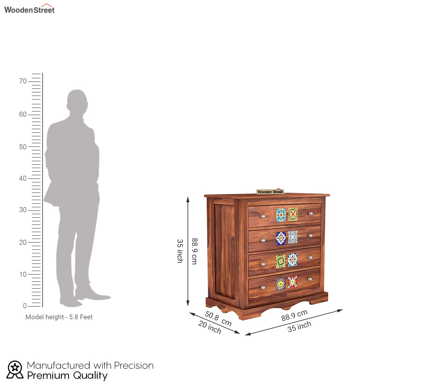 Boho 4-Drawer Wooden Chest Of Drawers (Honey Finish)
