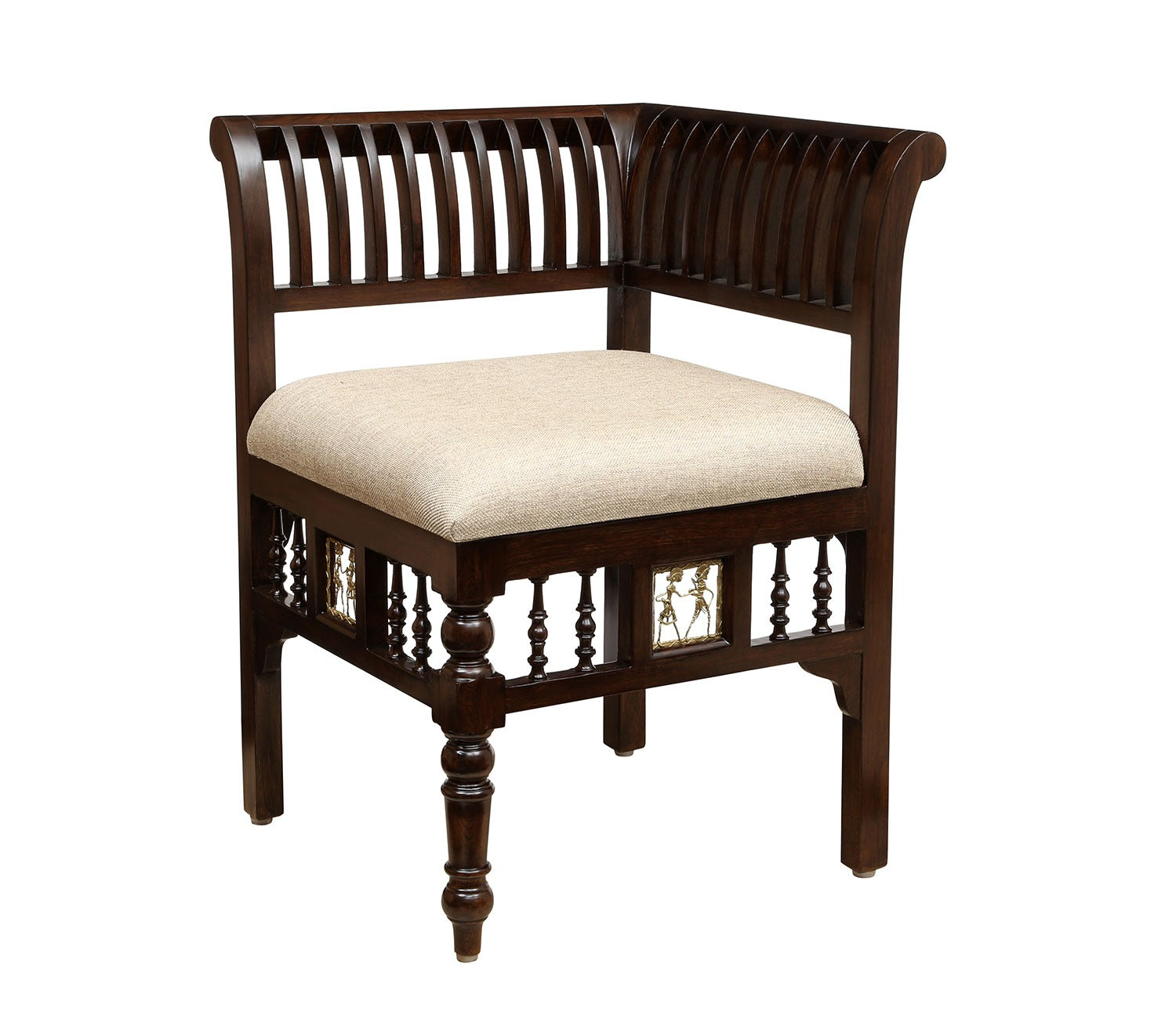 Polo Single Seater L Sofa in Striped Wood Pattern created in Teakwood with Walnut Finish