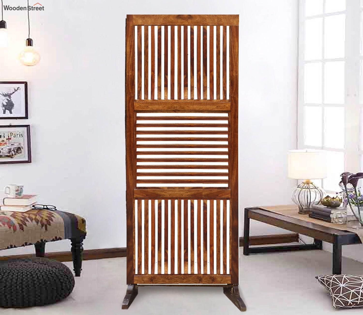 Dylan Floral Hand Carved Wooden Room Divider Single Panel With Stand