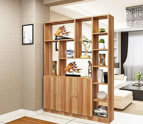 Handcrafted Plywood Brown With Storage Wooden Partition