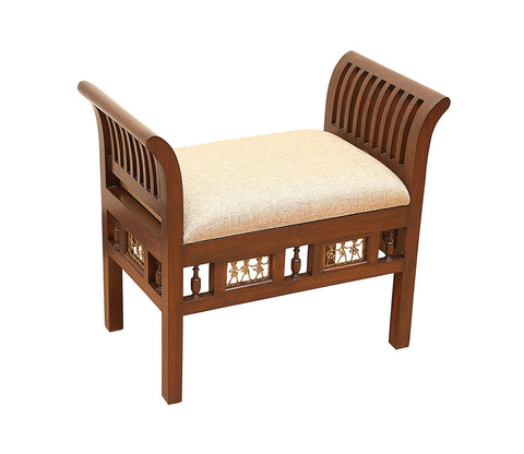 Cleo-II Ottoman with Cushioned Seat in Striped Wood Pattern finished in Walnut Color