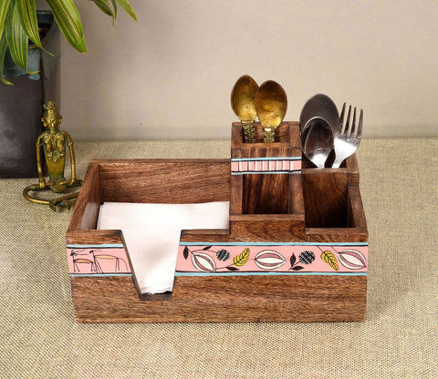 Leafy Charm Wooden Cutlery Holder