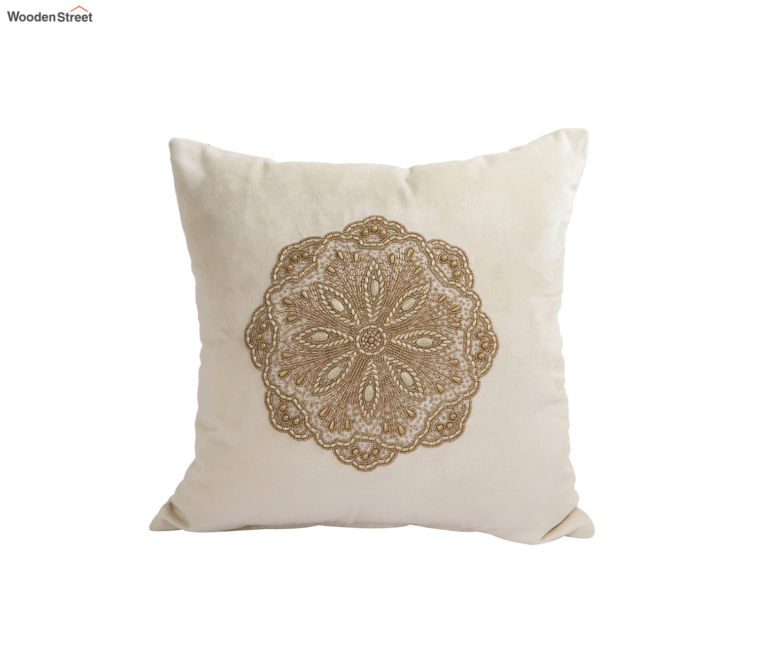 Beaded Velvet Cushion Covers - Set of 2 (Ivory, 18 x 18 inch)