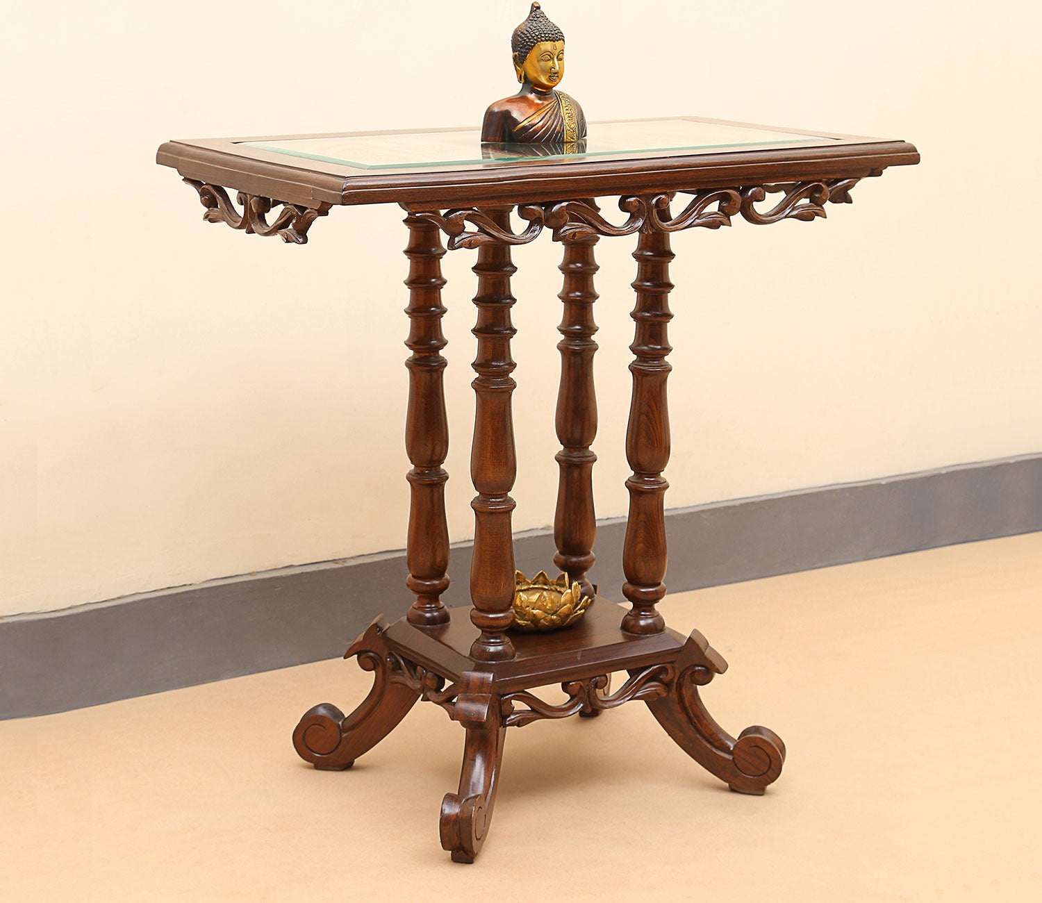 Kama Console Table in Teakwood with Walnut Finish