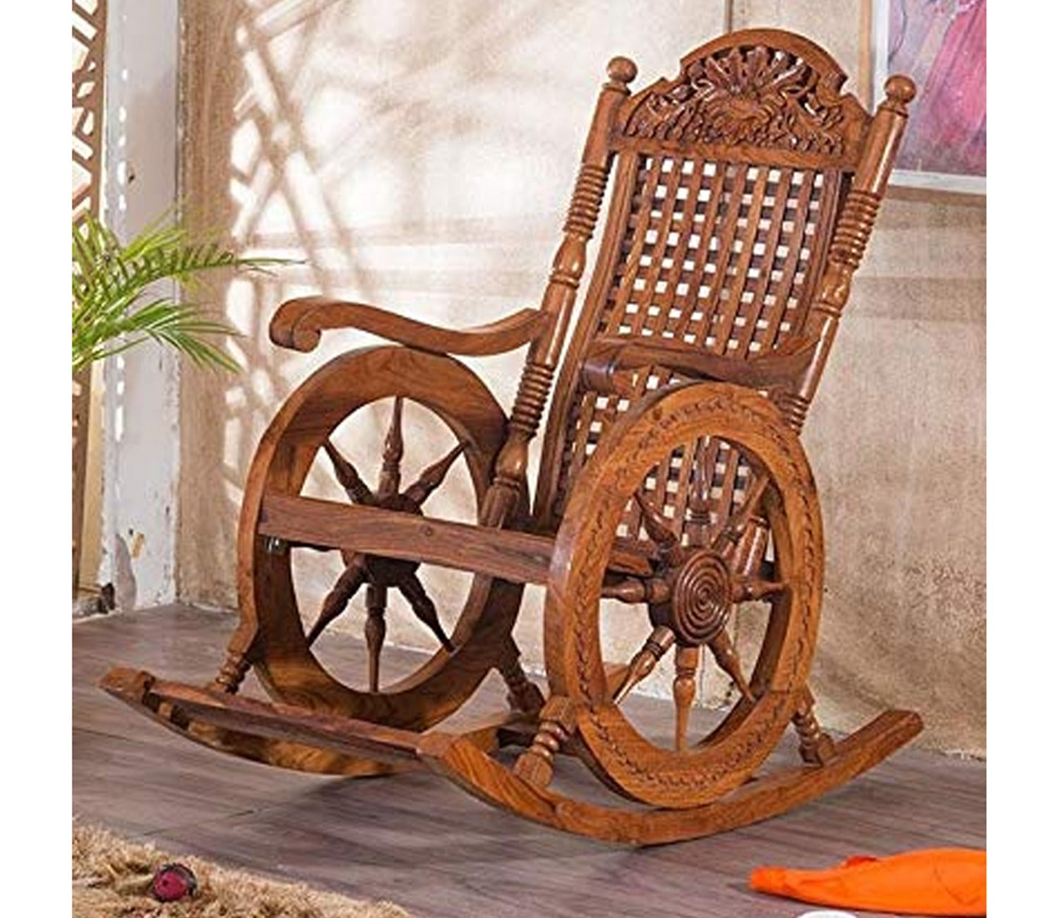 Evelyn Pure Sheesham Wooden Rocking Chair in Melamine Finishing