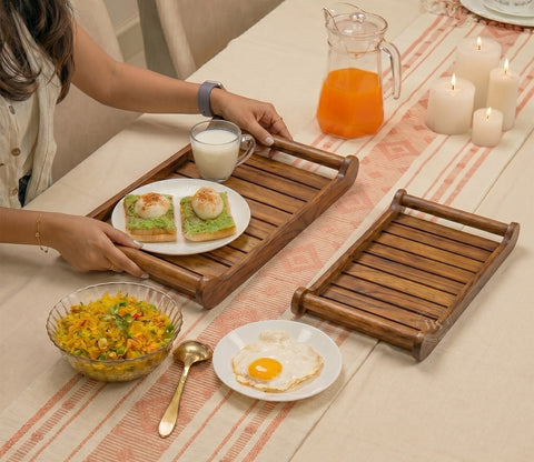 Cruiser Mango Wood Handcrafted Rectangular Serving Tray (Set of 2)