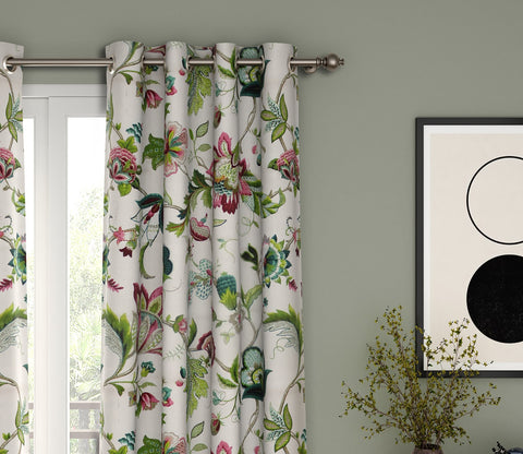 Rose Vineyard Floral Printed Set of 2 Cotton Black Out 7ft Door Curtain (84x54)
