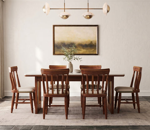 Kanak Designer 6 Seater Sheesham Wood Dining Table Set with Mishaan Quartz Top Table and Misha Chair (Teak Finish)