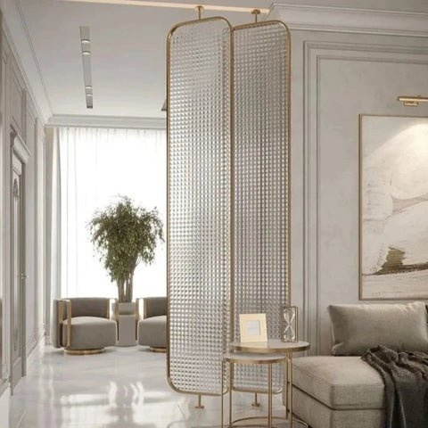 Trueliving Royal Glass With Metal Frame Partition of Room 80" Width: Height: 72"