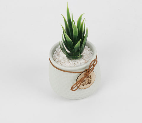 Bloomify Ceramic Pot With Artificial Flowers (Light Green)
