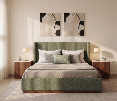 Kesarth Luxe Upholstered Hydraulic Storage Bed with High-Rise Headboard (King Size, Sage Green)