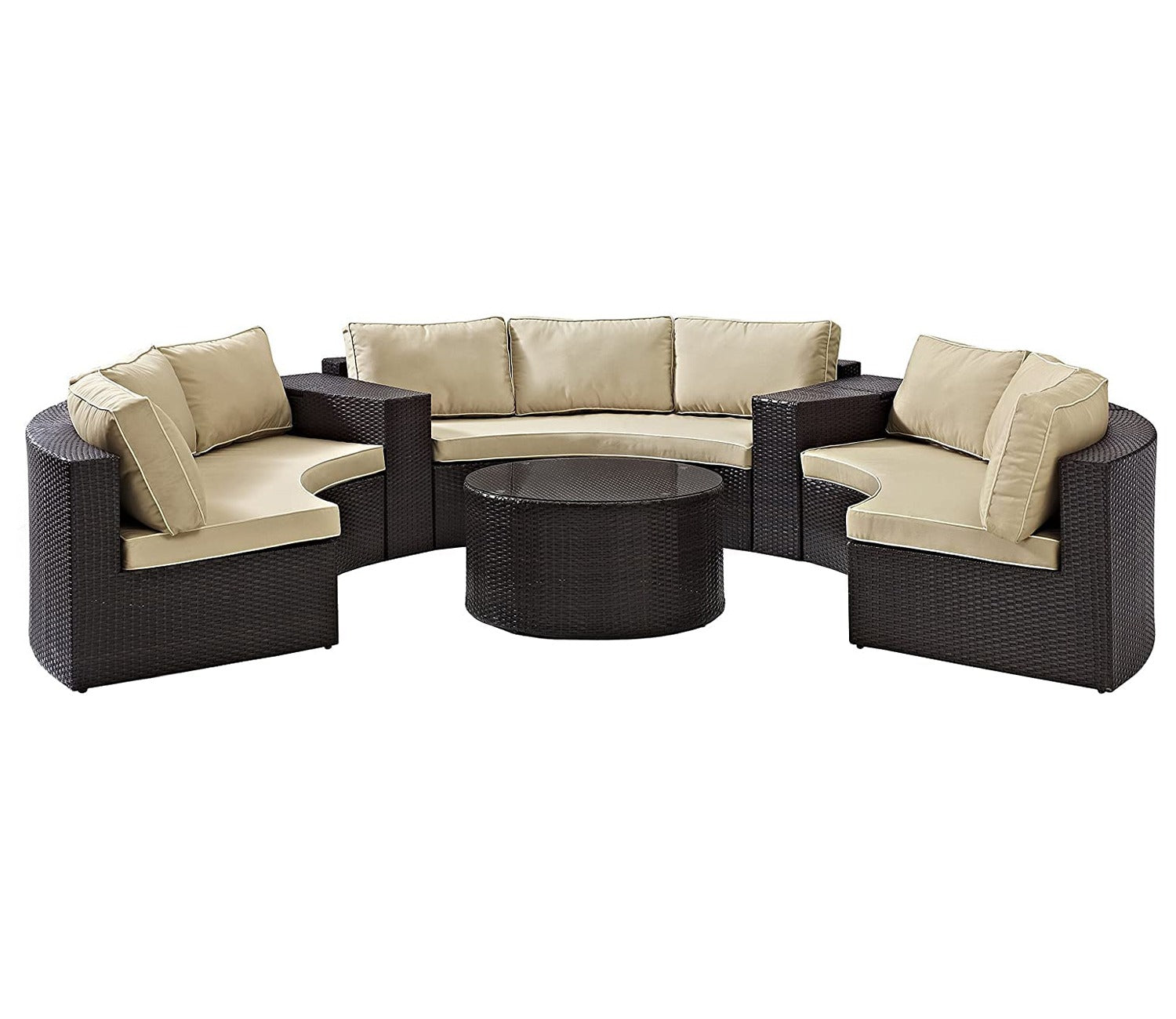 Dark Brown Rattan And Wicker 9 Seater Patio Set With Table And Cream Cushions