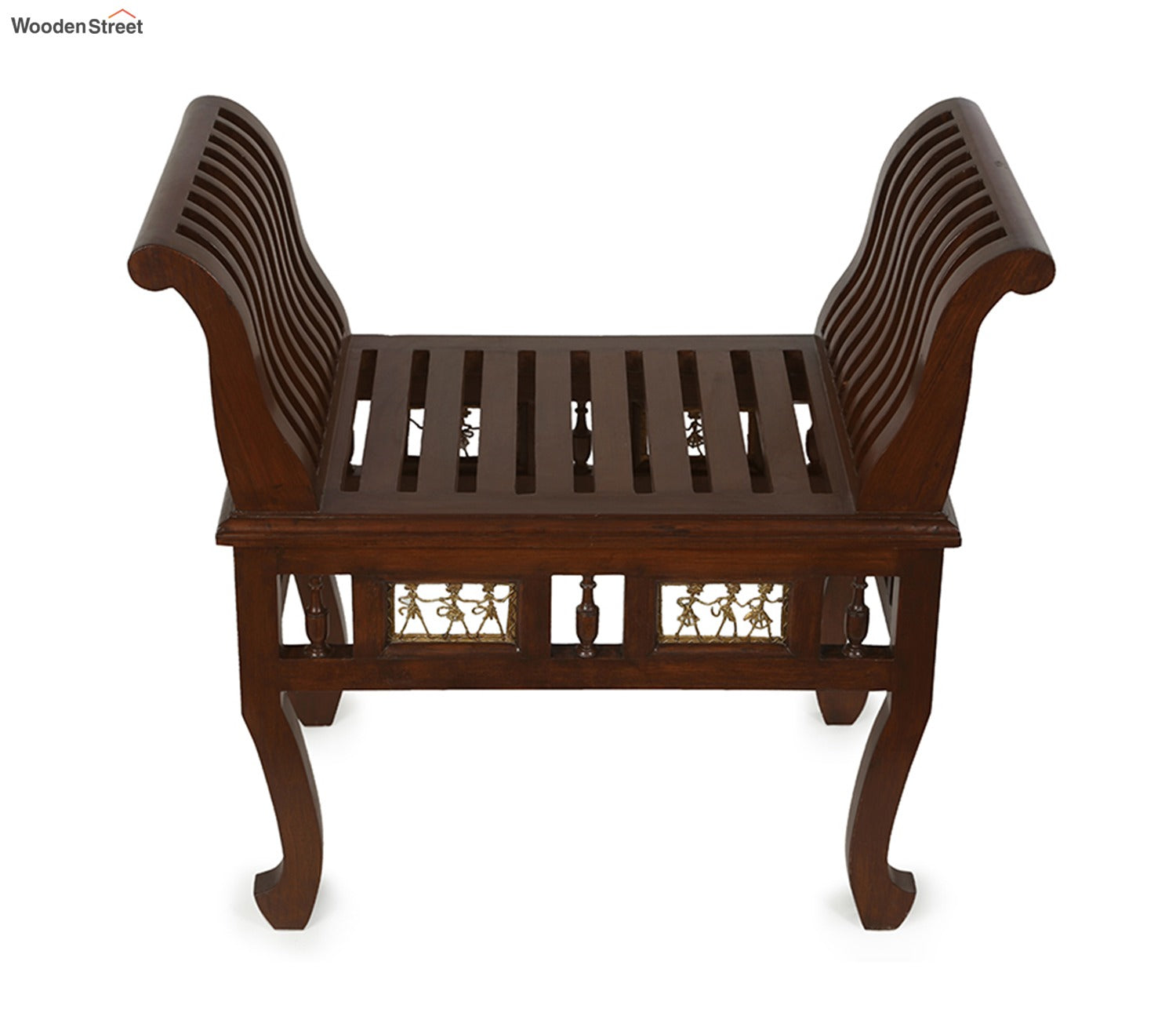 Cleo Ottoman Seater in Striped Wood Pattern with Walnut Finish
