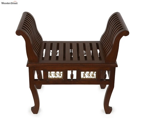Cleo Ottoman Seater in Striped Wood Pattern with Walnut Finish
