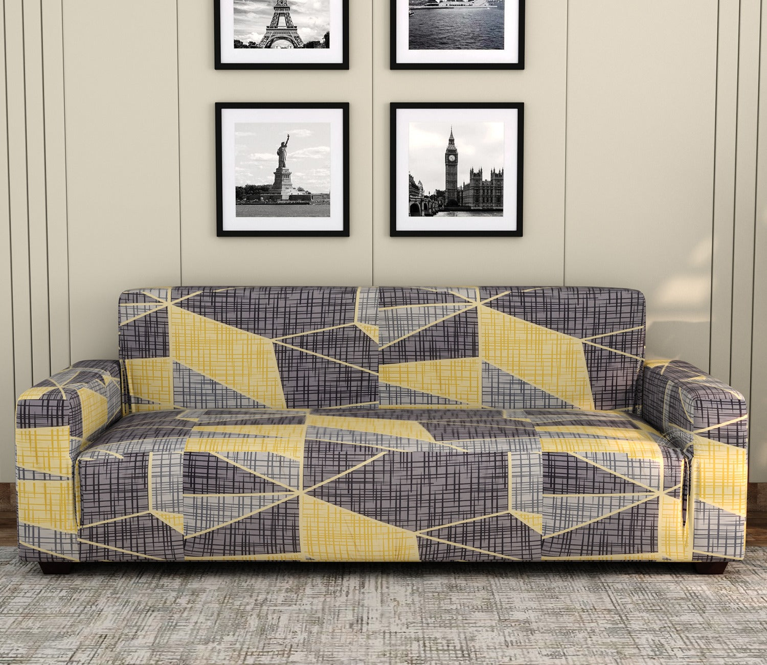 Mosera Printed Polyester Spandex 3 Seater Sofa Cover (Multi Color)