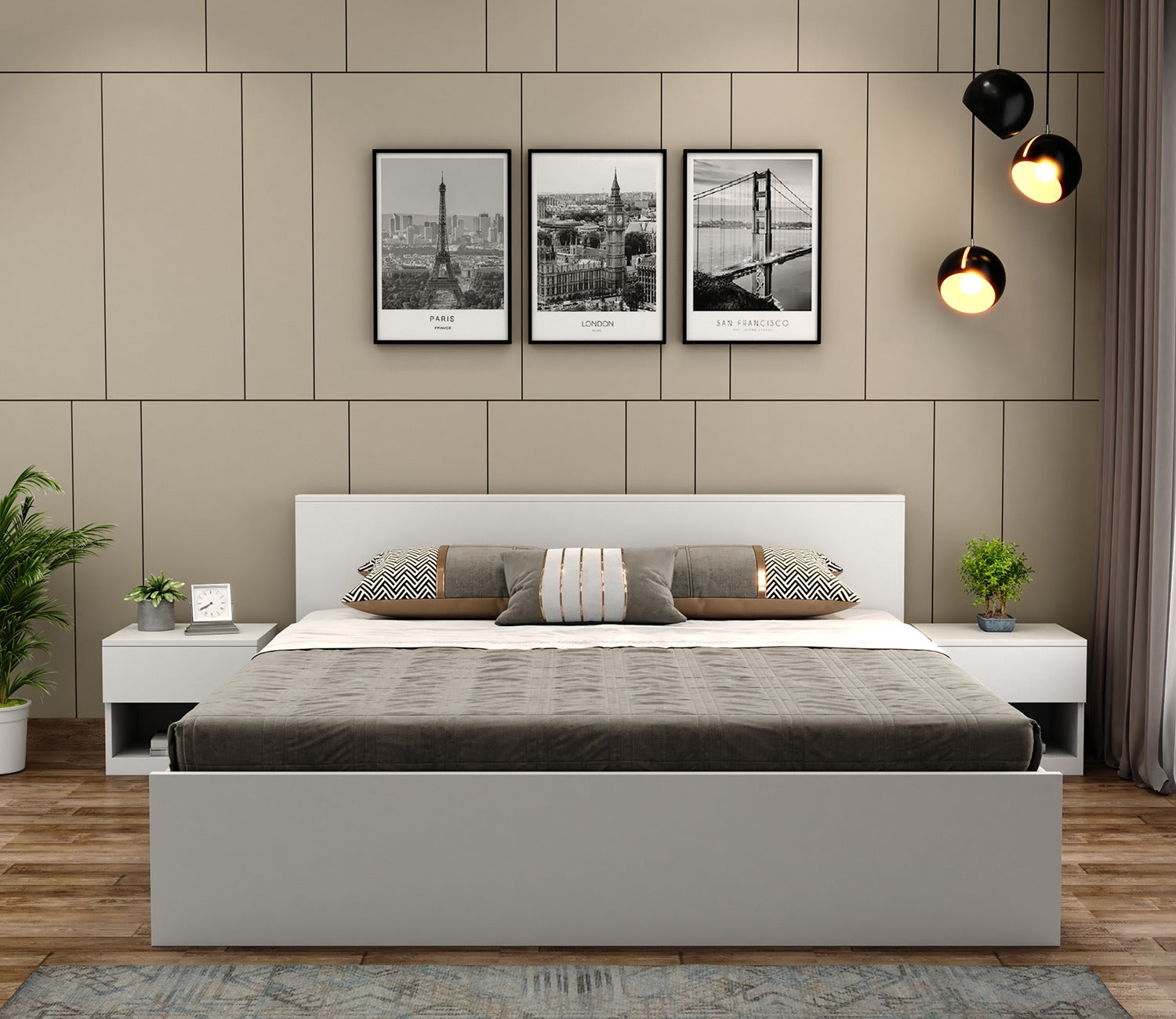 Clemency Bed without Storage (Queen Size, Frosty White Finish)