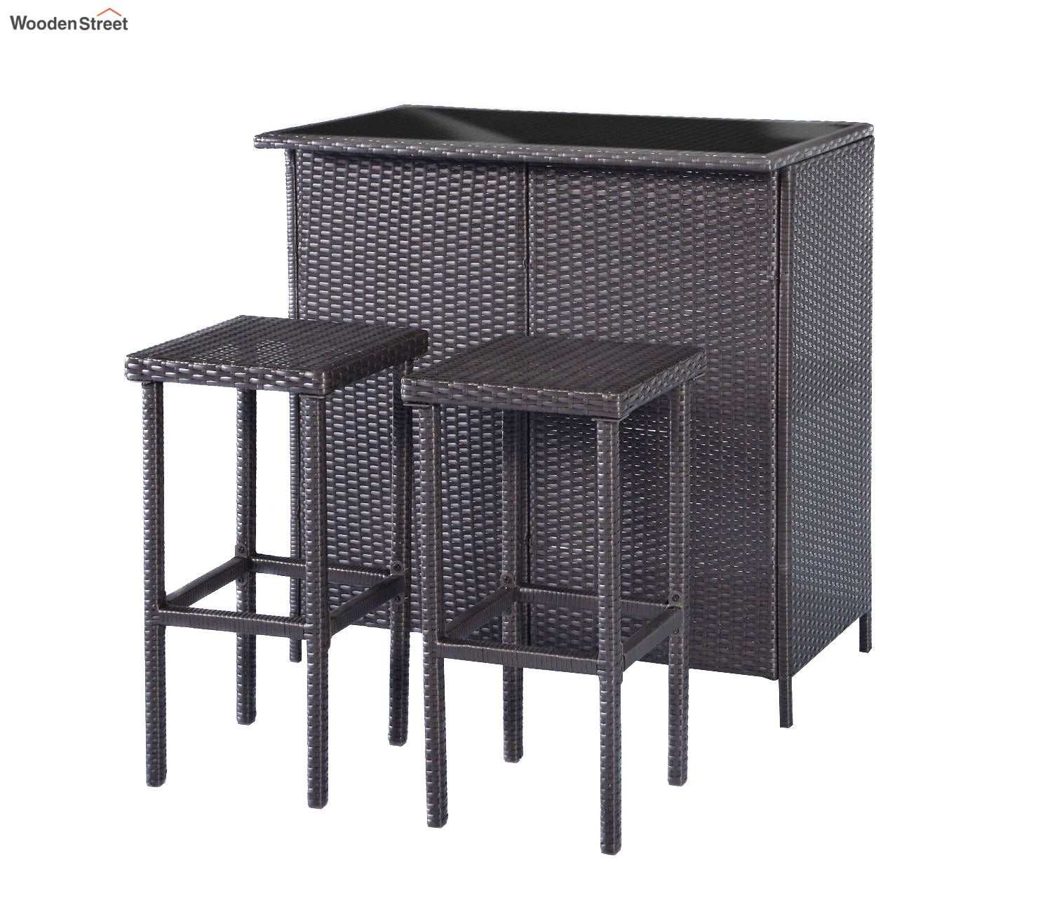 Black Rattan And Wicker 2 Seater Outdoor Bar Set