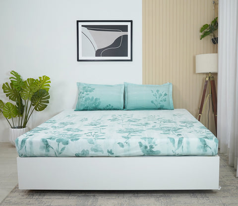 Falling Florals 180 TC  Flat Pure Cotton King Size Bedsheet With 2 Pillow Covers (White)