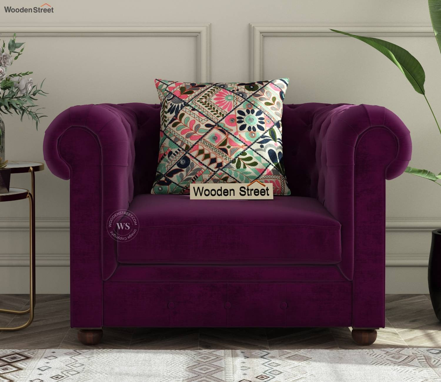 Henry 1 Seater Sofa (Velvet, Mulberry Pink)