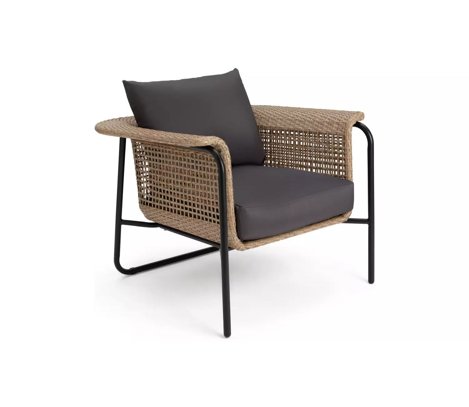 Brown Rattan And Wicker 5 Seater Sofa Set With Table And Black Cushions