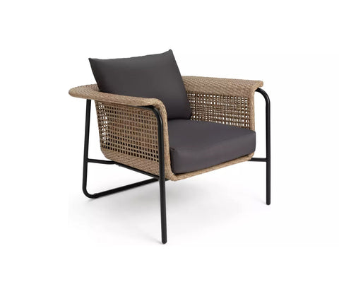 Brown Rattan And Wicker 5 Seater Sofa Set With Table And Black Cushions