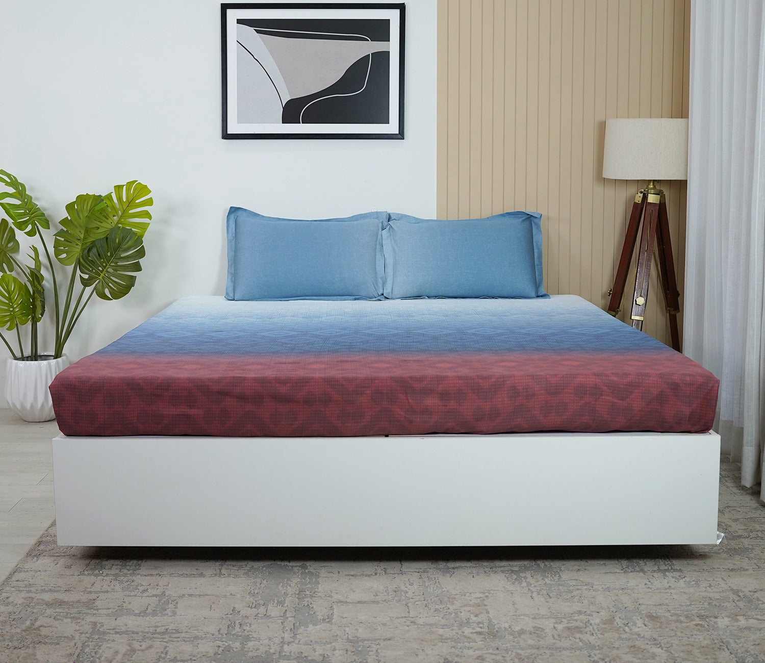 Rhombo 300 TC Flat Pure Cotton King Size Bedsheet With 2 Pillow Covers (Red)