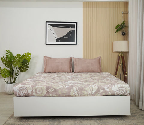 Camellia 300 TC Flat Pure Cotton King Size Bedsheet With 2 Pillow Covers (Pink)