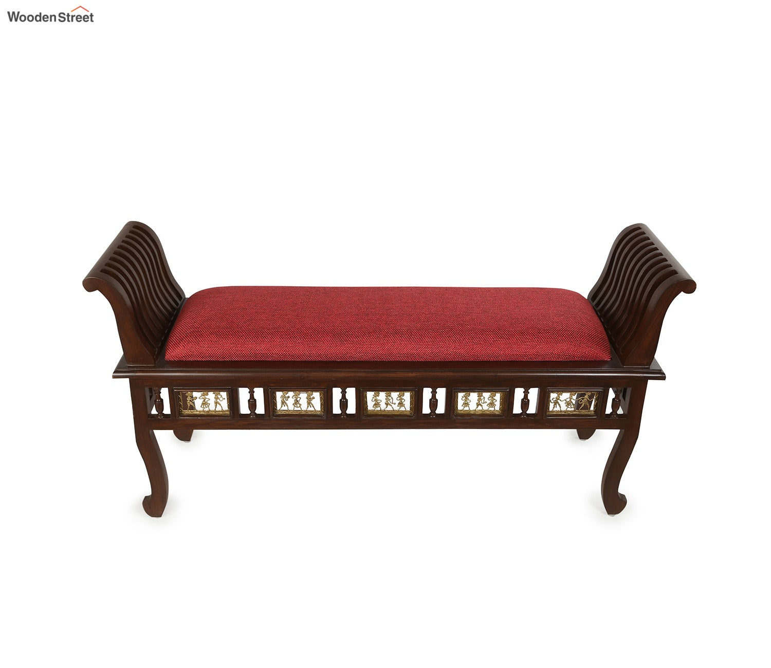 Myla-II Ottoman Cushioned Double Seater with Striped Wood Pattern in Walnut Finish