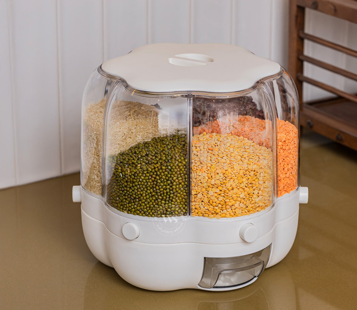 Grainery 6- Compartment All-In-One Rotating Grain Dispenser (White, Small)
