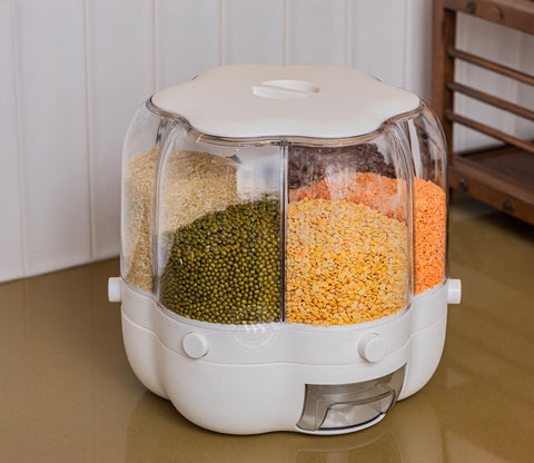 Grainery 6- Compartment All-In-One Rotating Grain Dispenser (White, Small)